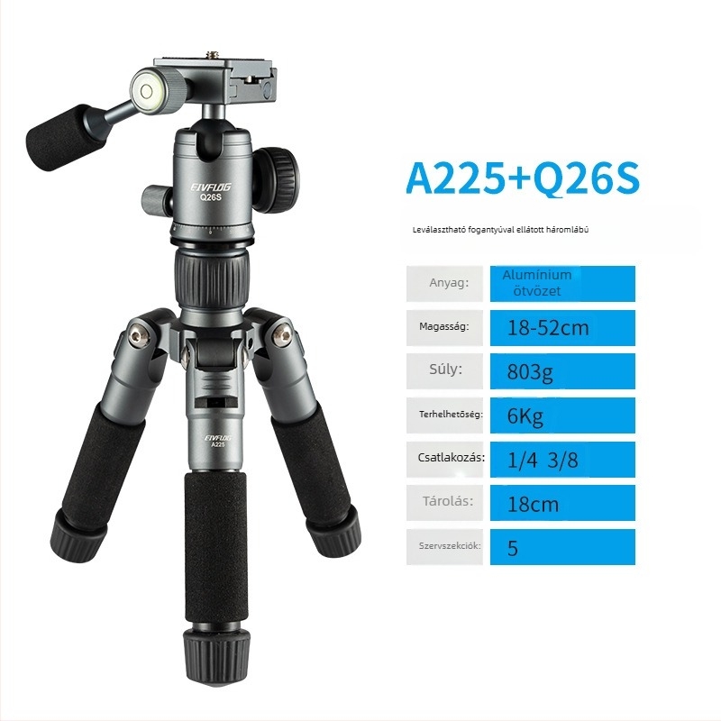 Alumíniumötvözetes tripod gömbfejjel, 5 részes, teherbírás 2–5 kg, gyorskioldó lemez