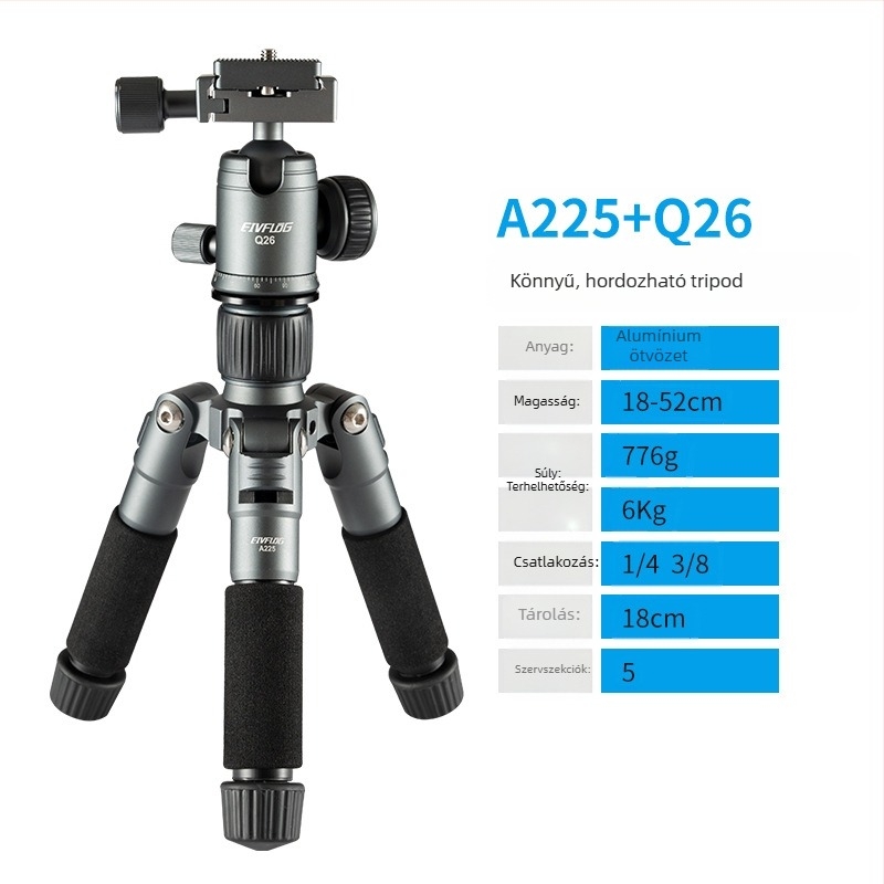 Alumíniumötvözetes tripod gömbfejjel, 5 részes, teherbírás 2–5 kg, gyorskioldó lemez