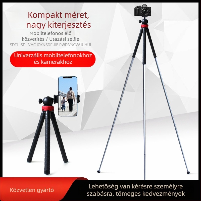Tripod teleszkópos háromszög tartóval rozsdamentes acélból, 8 szakaszos, golyófej, teherbírás 2–5 kg, modell SC22712, márka Shucheng