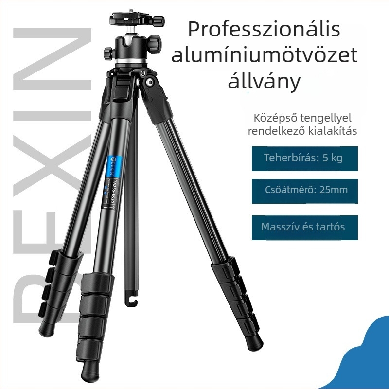 Alumínium ötvözetű háromlábú állvány gömbfejjel, 5 szakaszos, teherbírás 5 kg, gyorskioldó lemez, kompatibilis mirrorless/DSLR kamerákkal