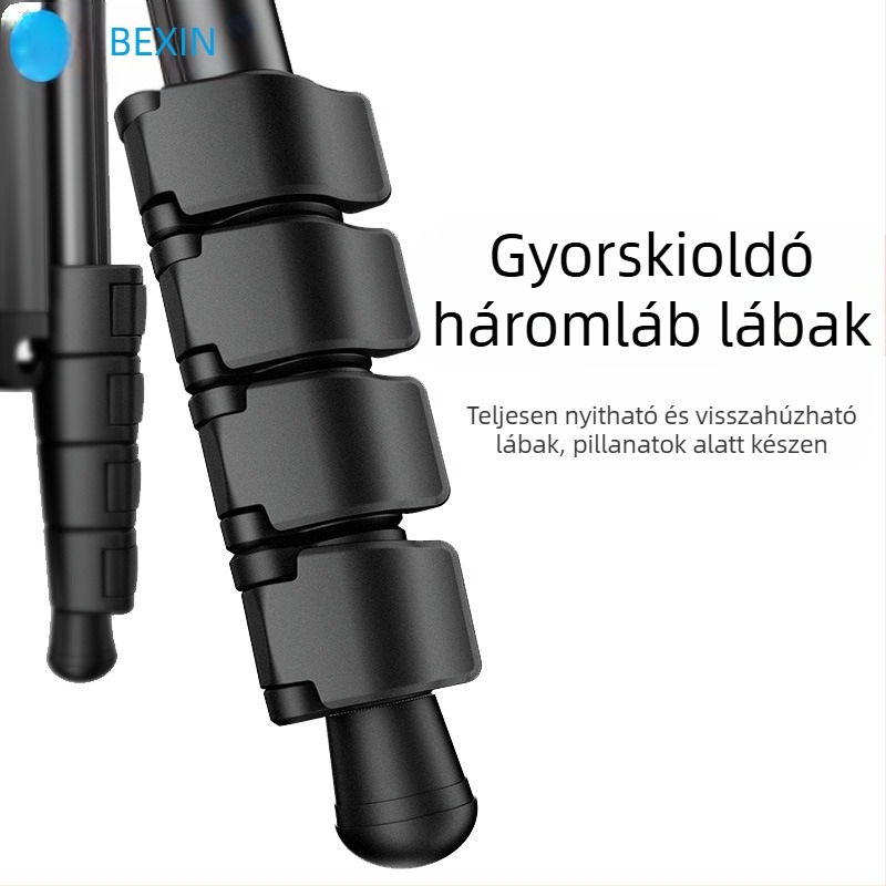Alumínium ötvözetű háromlábú állvány gömbfejjel, 5 szakaszos, teherbírás 5 kg, gyorskioldó lemez, kompatibilis mirrorless/DSLR kamerákkal
