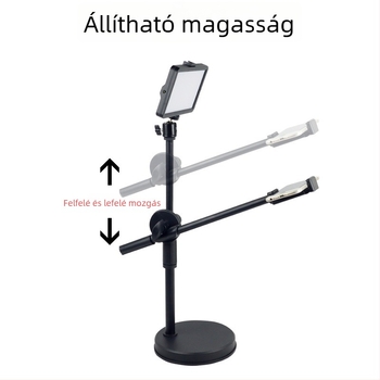 Felső világítást támogató állvány gomba-formájú lámpával, asztali kör alapú alap (360° forgás, ABS/metál konstrukció, fotózáshoz)