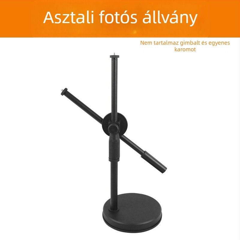 Felső világítást támogató állvány gomba-formájú lámpával, asztali kör alapú alap (360° forgás, ABS/metál konstrukció, fotózáshoz)