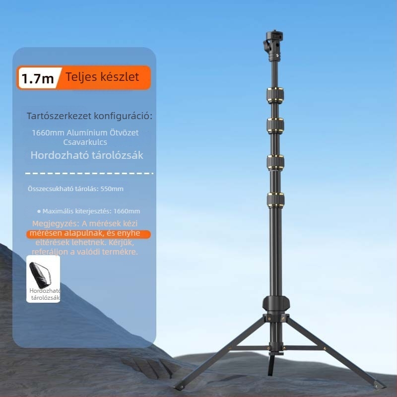 Junrun mobiltelefonhoz és tabletához való állvány, alumíniumötvözet, 5 részes kivitel, 3D gimbal PTZ, teherbírás 2-5 kg