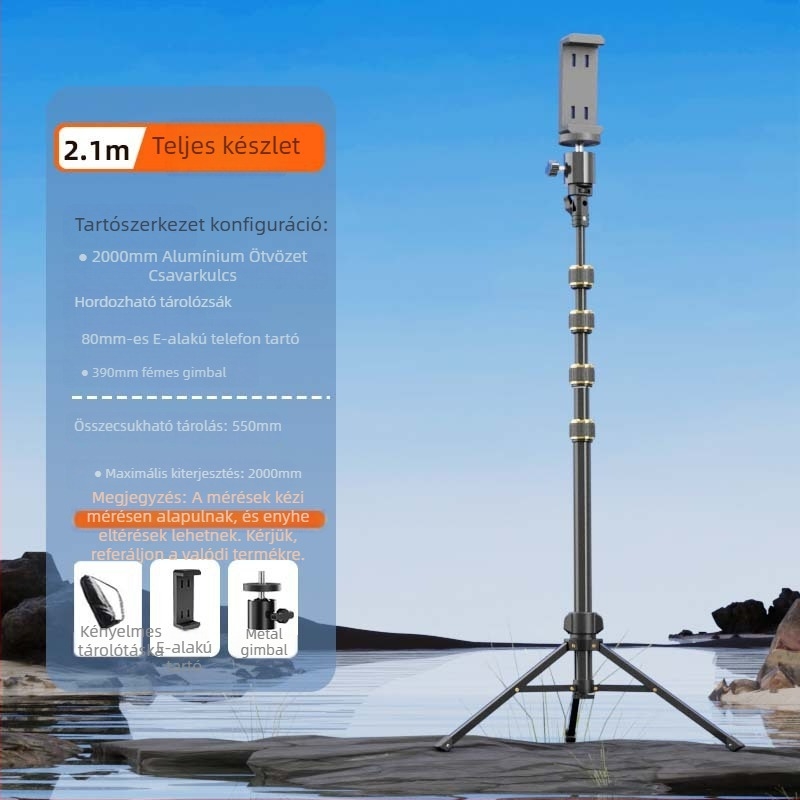 Junrun mobiltelefonhoz és tabletához való állvány, alumíniumötvözet, 5 részes kivitel, 3D gimbal PTZ, teherbírás 2-5 kg