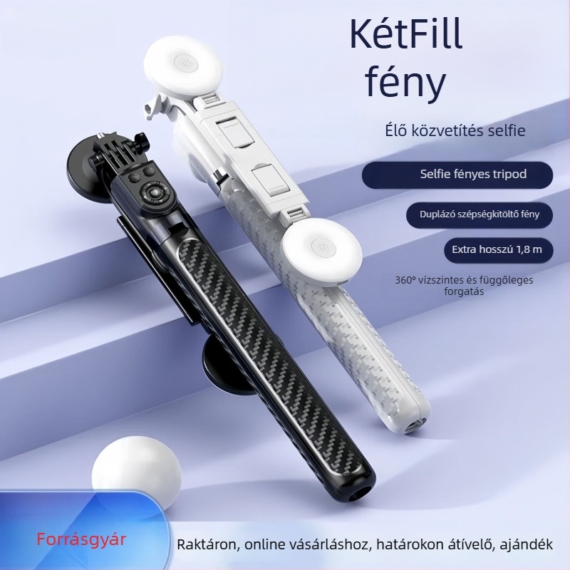 Selfie Stick Tripod Z17 – telefon- és kameraállvány, rozsdamentes acél, Bluetooth távirányító, stabilizáció, világítás