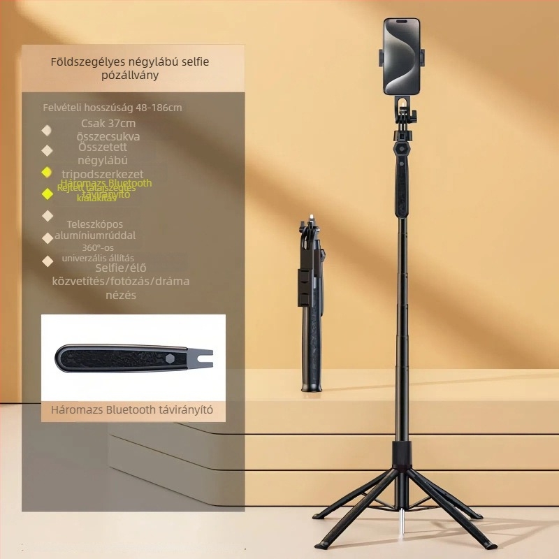 Kétkamerás mobiltelefon-állvány, négy lábú talppal, stabilizátor, távirányító és Bluetooth élő közvetítéshez