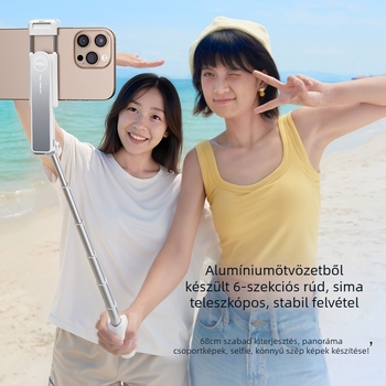Mini selfies bot anti remegés, kihúzható, 360° forgatható telefon tartó, Bluetooth távirányító
