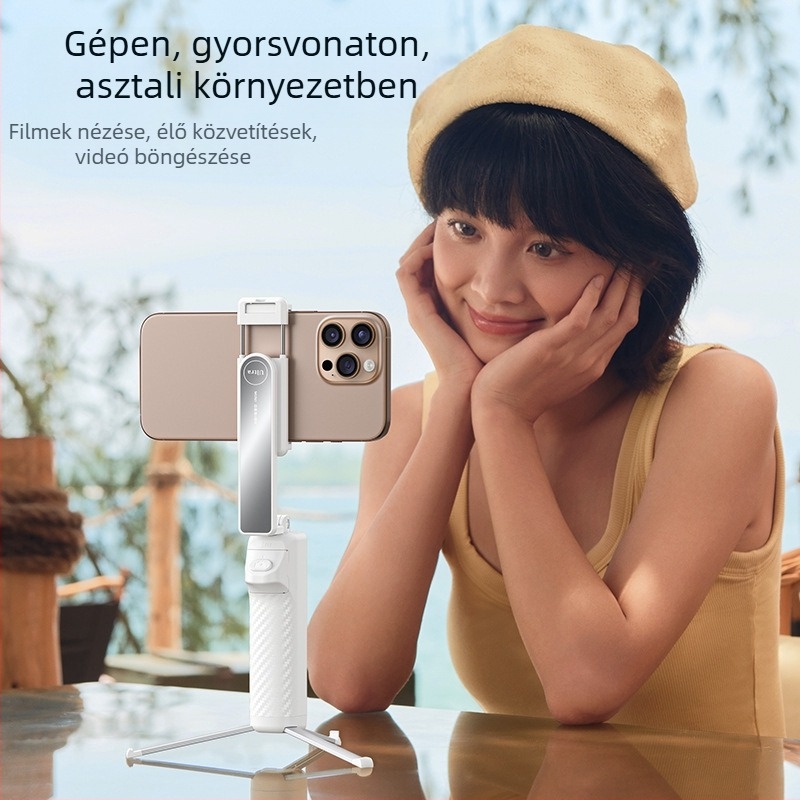 Mini selfies bot anti remegés, kihúzható, 360° forgatható telefon tartó, Bluetooth távirányító
