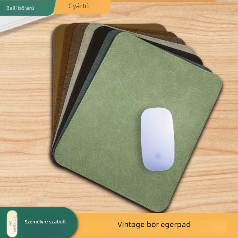 Kétoldalas bőr egérpad vintage marhabőr textúrával, négyzet alakú, 26 x 21 cm, logó testreszabás