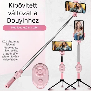 Selfie stick 360°-os forgással és állvánnyal, rozsdamentes acél, Android-kompatibilis, Bluetooth nélkül