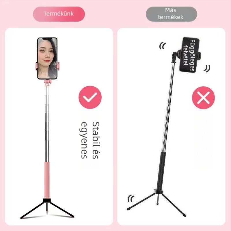 Selfie stick 360°-os forgással és állvánnyal, rozsdamentes acél, Android-kompatibilis, Bluetooth nélkül