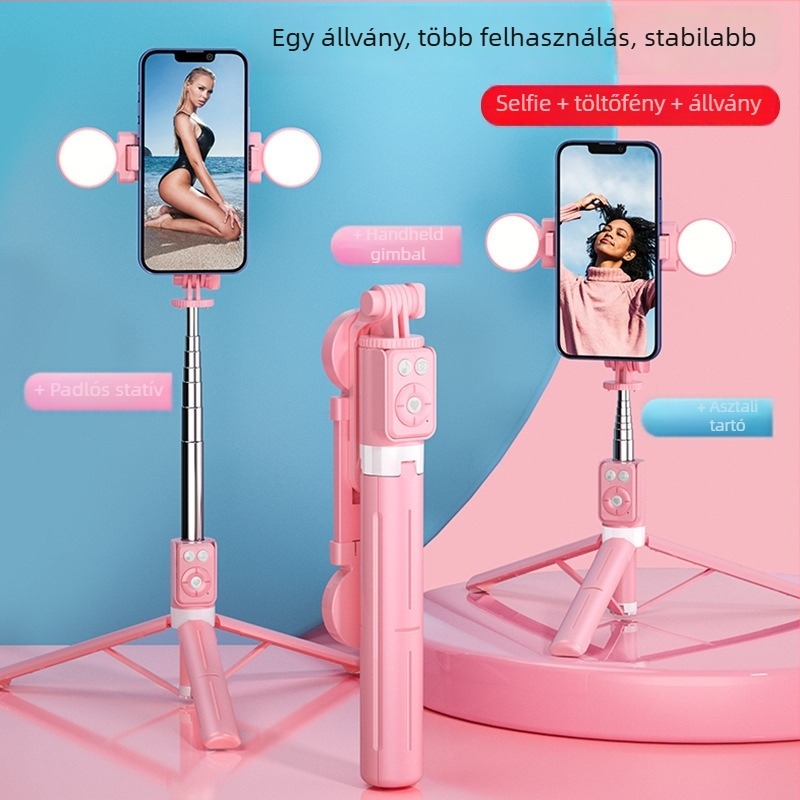 B12s Bluetooth Selfie Bot telefonhoz Kivehető Kitöltő Fénnyel és Asztali Tripoddal