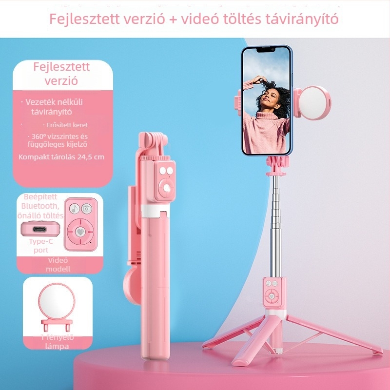 B12s Bluetooth Selfie Bot telefonhoz Kivehető Kitöltő Fénnyel és Asztali Tripoddal