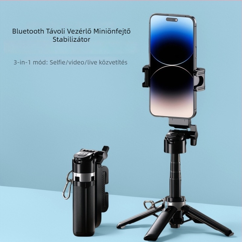 M1 Mini Selfie Bot, kihúzható, Bluetooth távirányítóval, rezgéscsillapítás, beépített világítás, asztali livestream tartó
