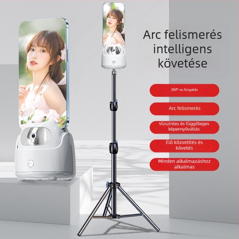 AI-alapú stabilizátor okostelefonhoz arcfelismeréssel, 360° selfie, 270° forgás, univerzális kompatibilitás