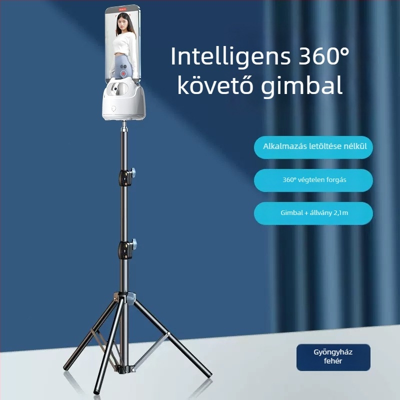 AI-alapú stabilizátor okostelefonhoz arcfelismeréssel, 360° selfie, 270° forgás, univerzális kompatibilitás
