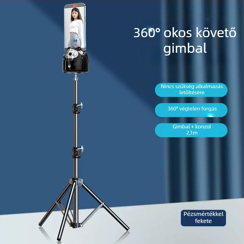AI-alapú stabilizátor okostelefonhoz arcfelismeréssel, 360° selfie, 270° forgás, univerzális kompatibilitás