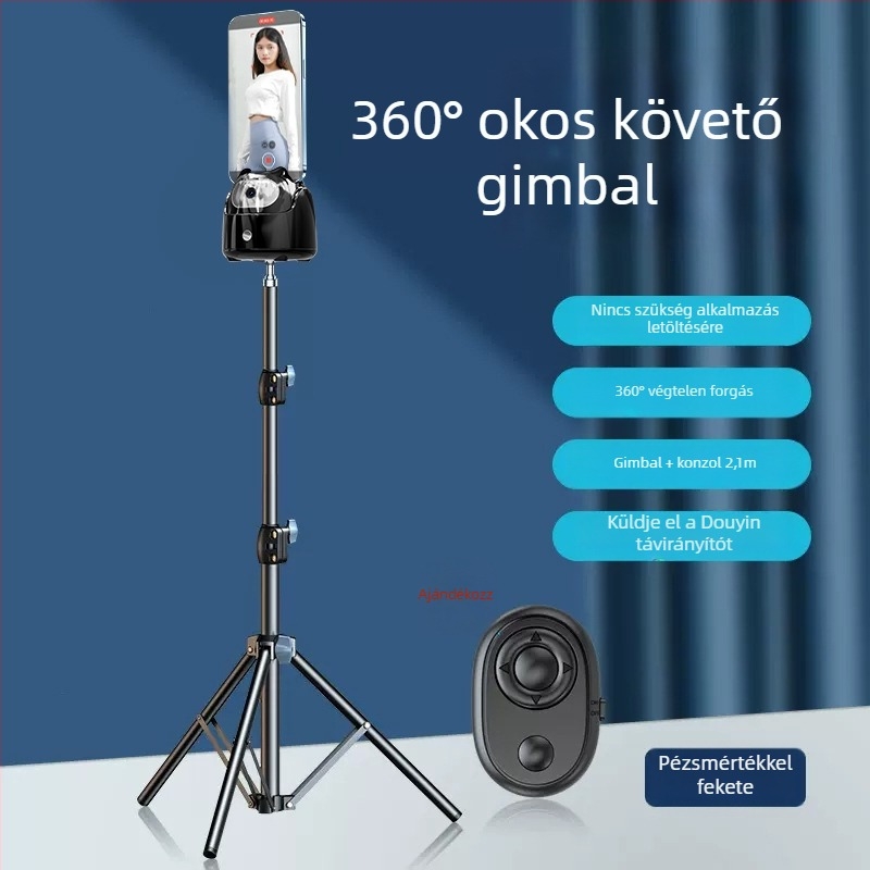 AI-alapú stabilizátor okostelefonhoz arcfelismeréssel, 360° selfie, 270° forgás, univerzális kompatibilitás