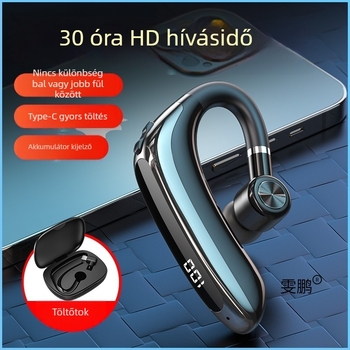 Vezetőknek szánt vezeték nélküli Bluetooth fülhallgató egy fülre, kampóval, BT 2.0, 0–4 órás üzemidő, sportos stílus, mindennapi vízállóság.