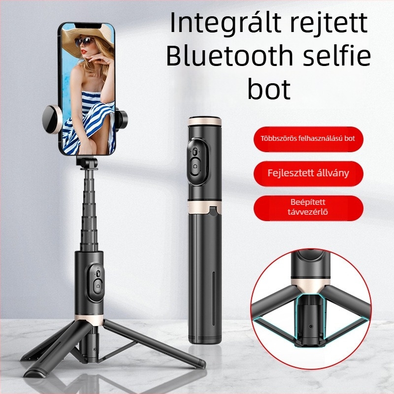 Q12S okostelefon-triPod Bluetooth selfie bot, forgó fény, alumíniumötvözet, távirányító