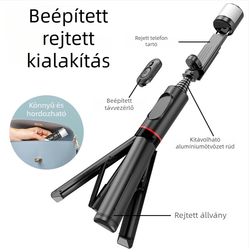 Q12S okostelefon-triPod Bluetooth selfie bot, forgó fény, alumíniumötvözet, távirányító