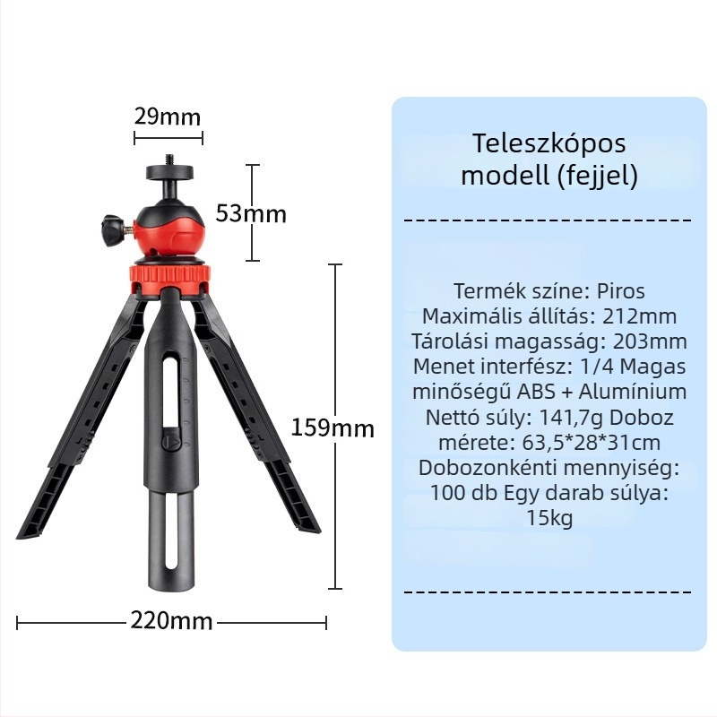 Telefon tripod állvány, univerzális stílus, teleszkópos és összecsukható, műanyag kivitel, testreszabás támogatott