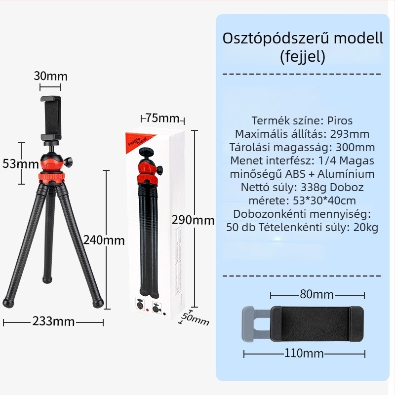 Telefon tripod állvány, univerzális stílus, teleszkópos és összecsukható, műanyag kivitel, testreszabás támogatott