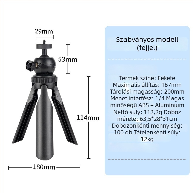 Telefon tripod állvány, univerzális stílus, teleszkópos és összecsukható, műanyag kivitel, testreszabás támogatott