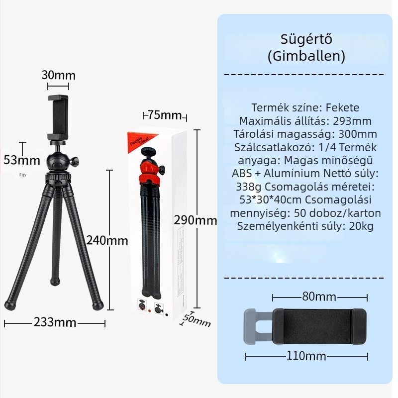 Telefon tripod állvány, univerzális stílus, teleszkópos és összecsukható, műanyag kivitel, testreszabás támogatott