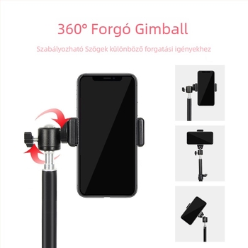 Bluetooth távirányítós telefonos élő közvetítéshez tripod, alumíniumötvözet, 4-szegmens lábak, teherbírás 5 kg