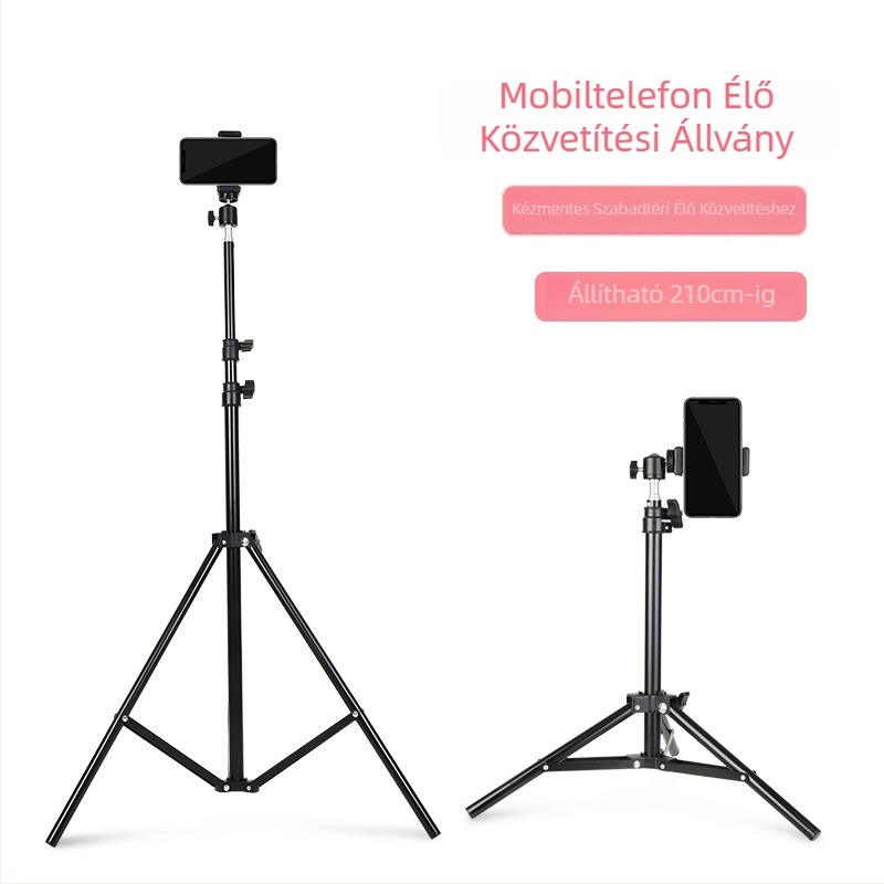 Bluetooth távirányítós telefonos élő közvetítéshez tripod, alumíniumötvözet, 4-szegmens lábak, teherbírás 5 kg