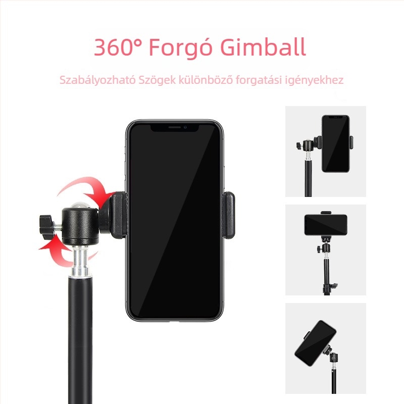 Bluetooth távirányítós telefonos élő közvetítéshez tripod, alumíniumötvözet, 4-szegmens lábak, teherbírás 5 kg