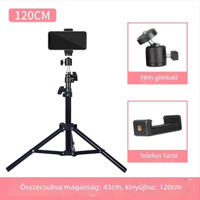 Bluetooth távirányítós telefonos élő közvetítéshez tripod, alumíniumötvözet, 4-szegmens lábak, teherbírás 5 kg