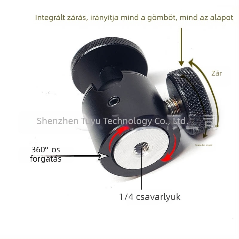 Alumíniumötvözetű 360° pan/tilt gömbfej 1/4-inch csavarral a tripódokhoz és más 1/4-inch interfész eszközökhöz (Model T025)