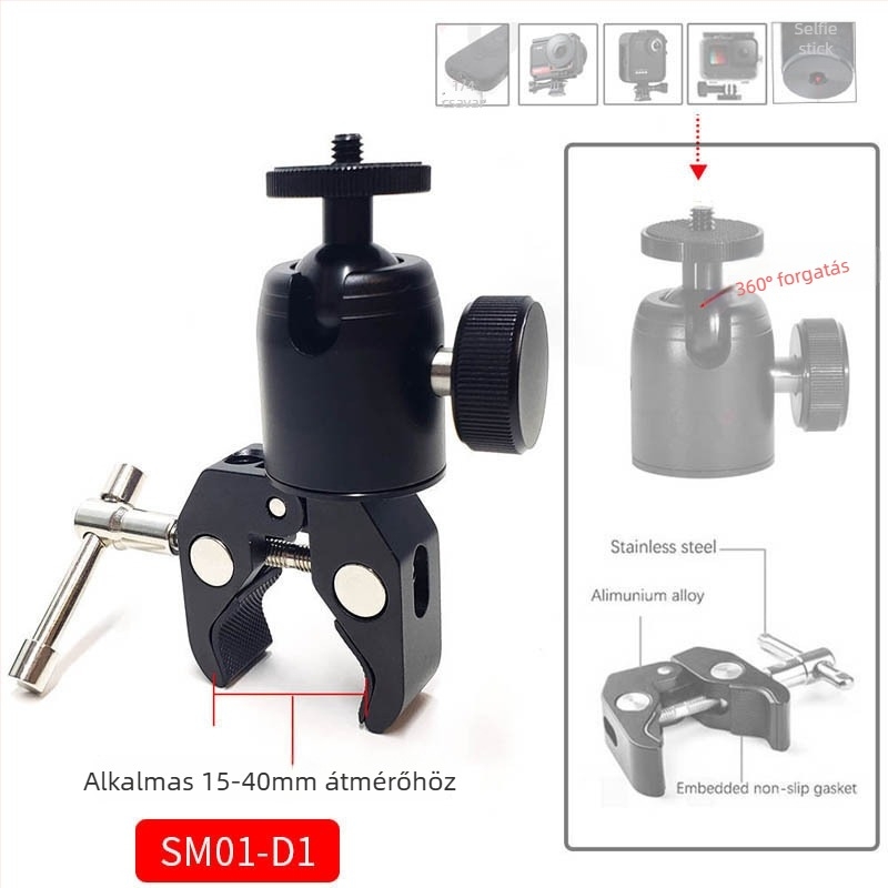 Alumíniumötvözetű 360° pan/tilt gömbfej 1/4-inch csavarral a tripódokhoz és más 1/4-inch interfész eszközökhöz (Model T025)