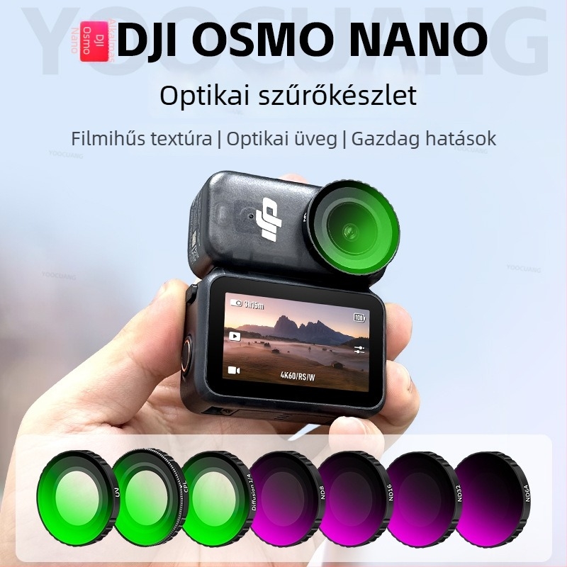 Yoocuang szűrő készlet DJI Osmo Nano-hoz: ND64, CPL, UV és PL szűrők; konstrukció alumíniumötvözet és üveg