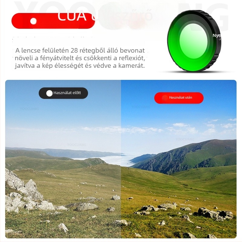 Yoocuang szűrő készlet DJI Osmo Nano-hoz: ND64, CPL, UV és PL szűrők; konstrukció alumíniumötvözet és üveg