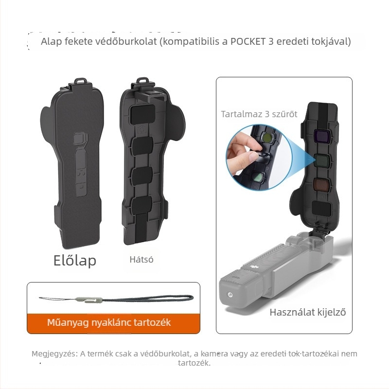 DJI Pocket3 védőtok lencsefedővel és mágneses védelemmel (Modell: DJI Pocket3; Kompatibil modell: DJI Pocket3; Anyag: PVC; Logónyomtatás: Támogatott; Engedélyezett magánmárka: Igen)