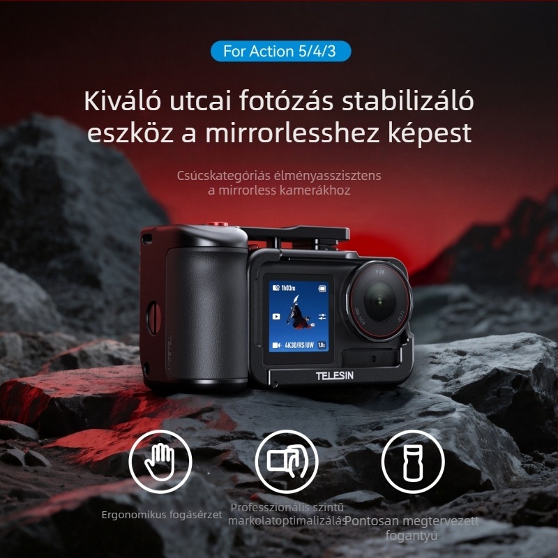 Telesin alumíniumötvözetes váz és streetfotó fogantyú készlet DJI Action 3/4/5-höz