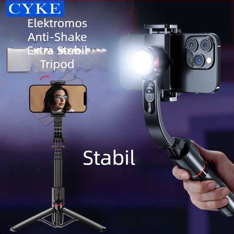 Cyke okostelefon-stabilizátor összecsukható gimballal, selfie állvány anti-vibráció, LED világítás, Bluetooth távirányító