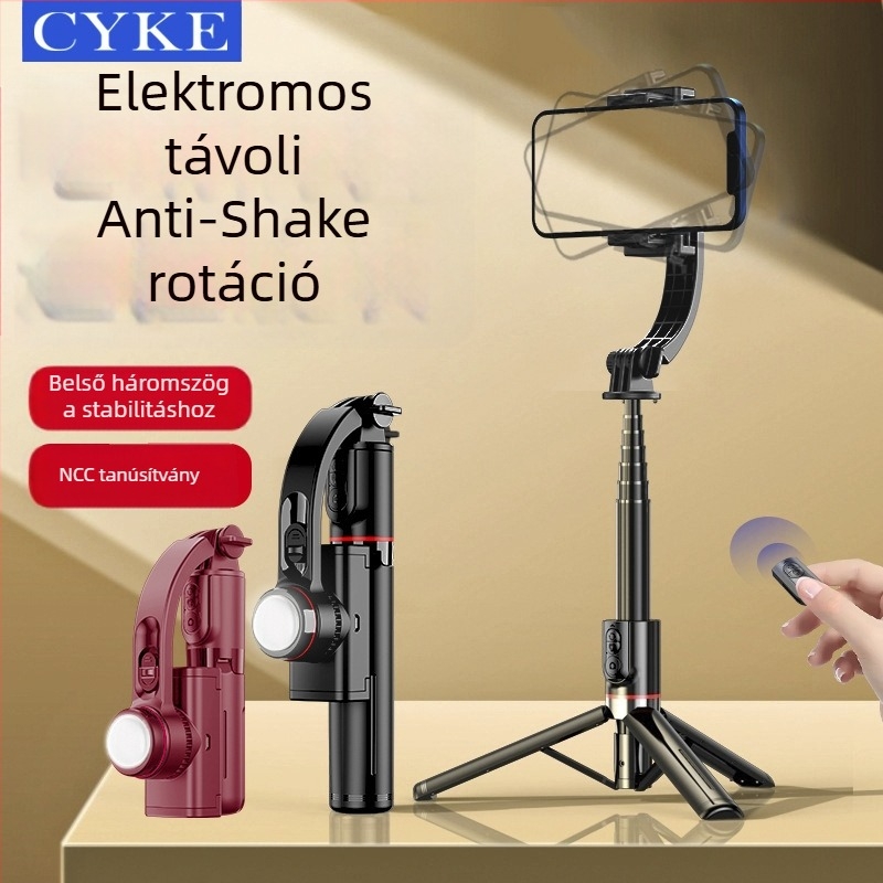 Cyke okostelefon-stabilizátor összecsukható gimballal, selfie állvány anti-vibráció, LED világítás, Bluetooth távirányító
