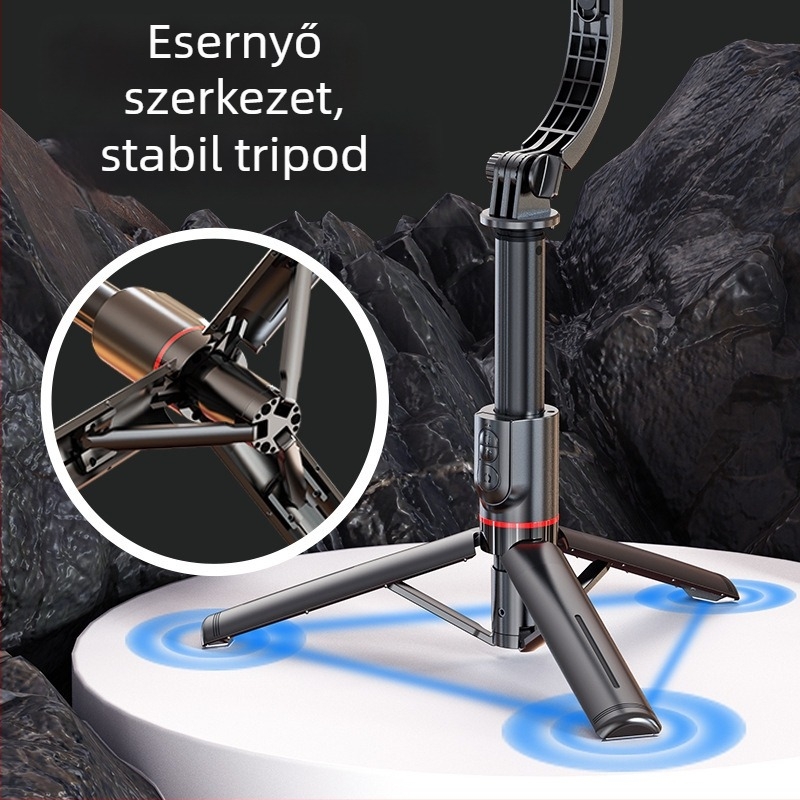 Cyke okostelefon-stabilizátor összecsukható gimballal, selfie állvány anti-vibráció, LED világítás, Bluetooth távirányító