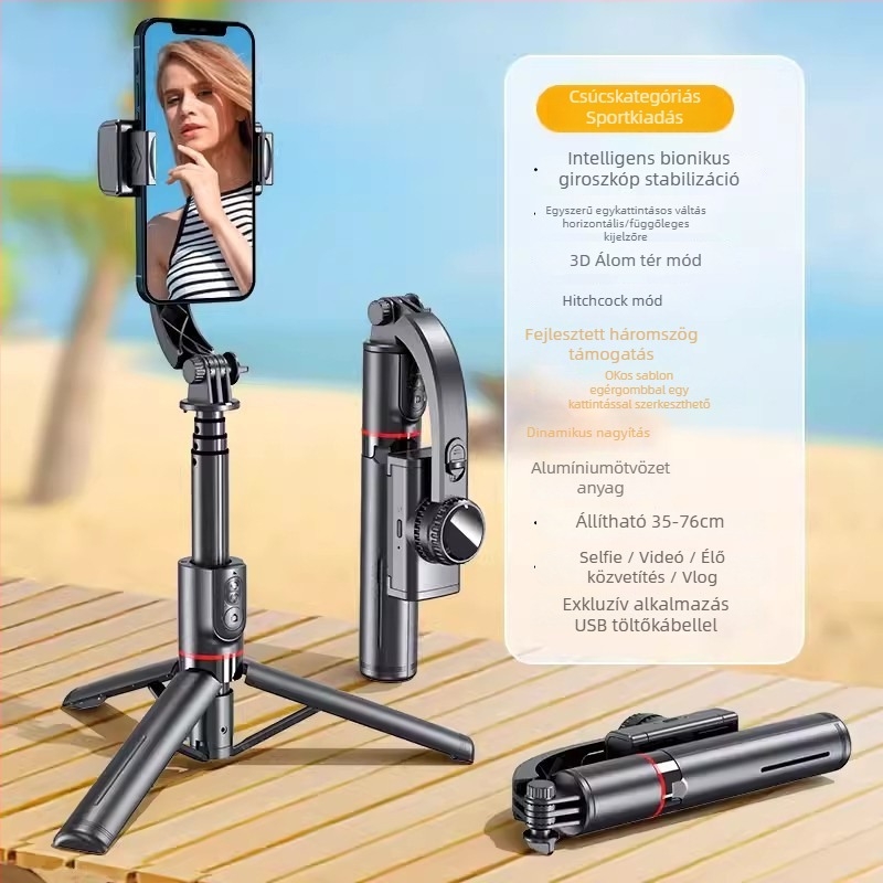 Cyke okostelefon-stabilizátor összecsukható gimballal, selfie állvány anti-vibráció, LED világítás, Bluetooth távirányító