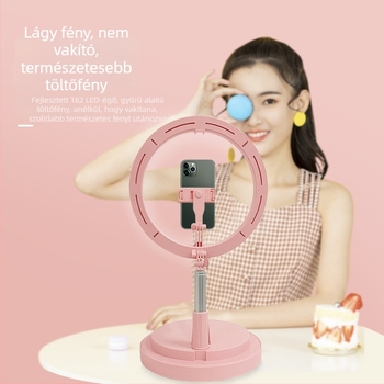 Összecsukható LED gyűrű lámpa élő közvetítésre és fényképezésre, három színhőmérséklet, 2W teljesítmény, DC5V feszültség, modell Cs-12-CLED-2, asztali állvány