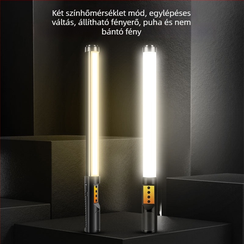 Hordozható fotózási fény RGB LED-del, állítható fényerővel és színnel, önellátó