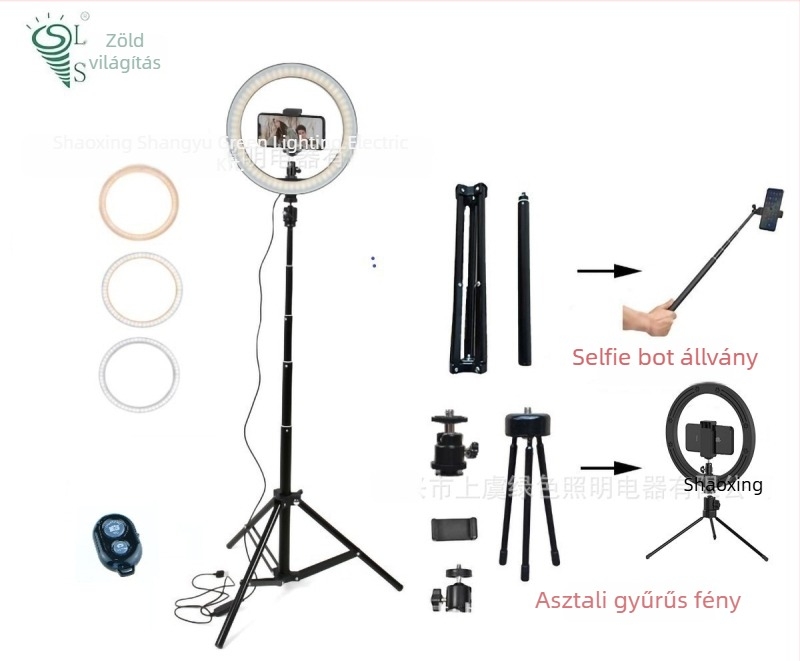 Fotózáshoz hordozható körfény – állítható fényerő, fényhőmérséklet 3000K/4000K/6000K, LED, 5V, 10–12W