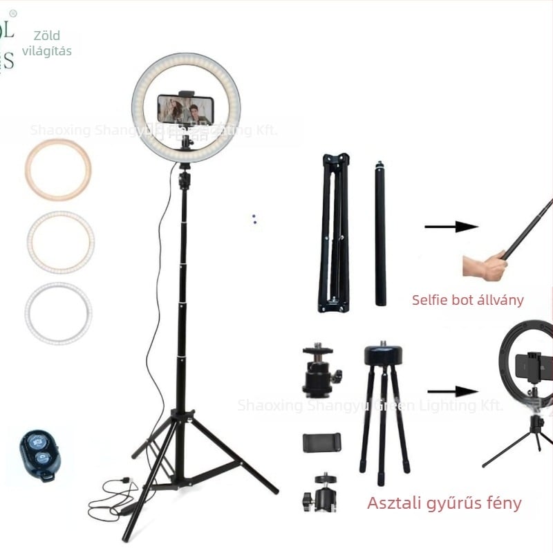 Fotózáshoz hordozható körfény – állítható fényerő, fényhőmérséklet 3000K/4000K/6000K, LED, 5V, 10–12W