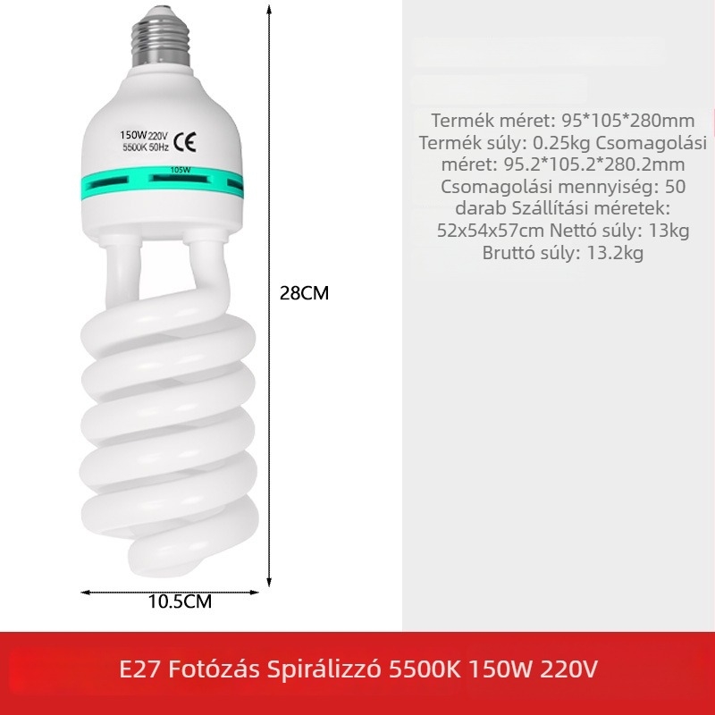 Professzionális fotófény élő közvetítéshez, E27 fej, 5000K fehér fény, 110–220V, 5 m hatótávolság