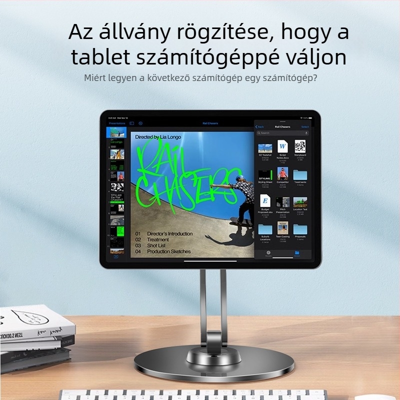 Xinlu P74 mágneses tabletállvány, 360°-os forgással, kompatibilis iPad, iPhone és iPod touch 2–4, tömeg 520 g